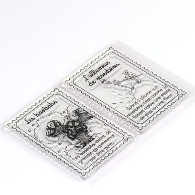 2 transparente Briefmarken "Affenbrotbäume und Straßenlaternen" - Der kleine Prinz