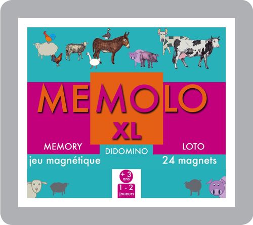 MEMOLO XL Animaux de la Ferme ROSE ORANGE - 24 magnets, 2 fiches Loto
