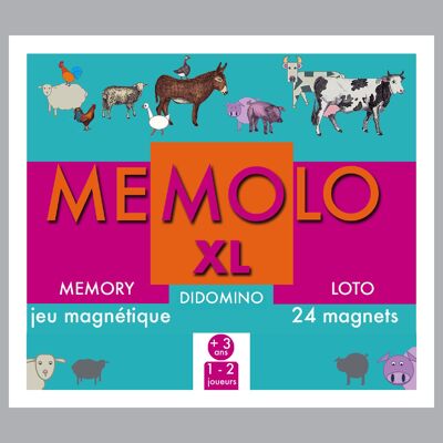 MEMOLO XL Animales de granja ROSA NARANJA - 24 imanes, 2 tarjetas Loto