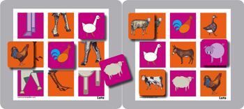 MEMOLO XL Animaux de la Ferme ROSE ORANGE - 24 magnets, 2 fiches Loto 2