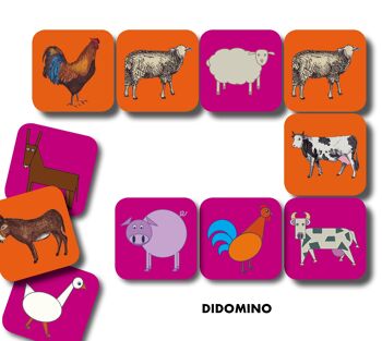 MEMOLO XL Animaux de la Ferme ROSE ORANGE - 24 magnets, 2 fiches Loto 3