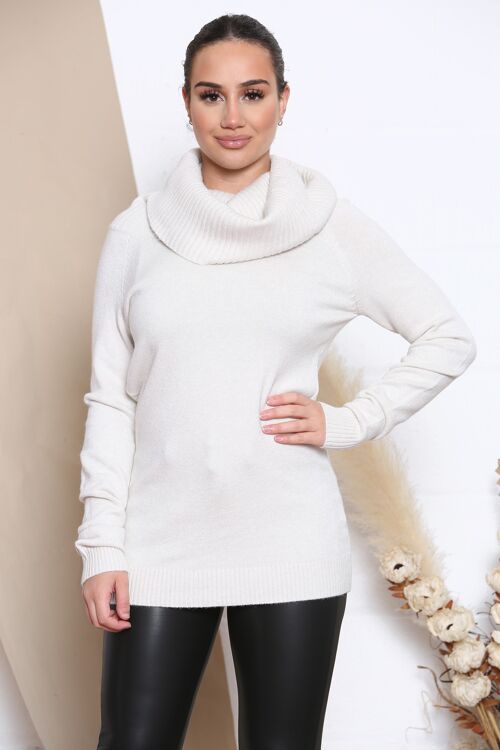 beige Soft knit jumper with oversized collar