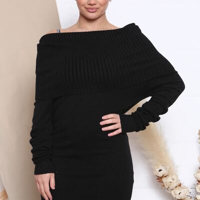 black soft knit jumper with oversized collar