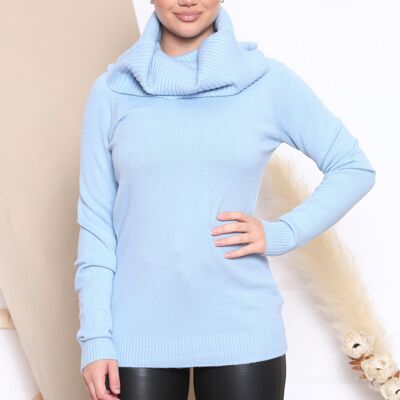 blue soft knit jumper with oversized collar