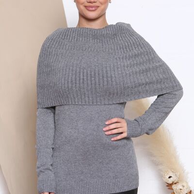 grey soft knit jumper with oversized collar