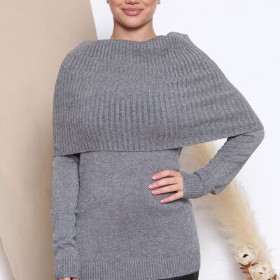 maglione grigio in morbida maglia con collo oversize