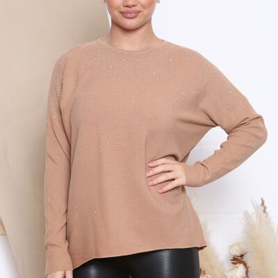 camel sparkle ribbed top