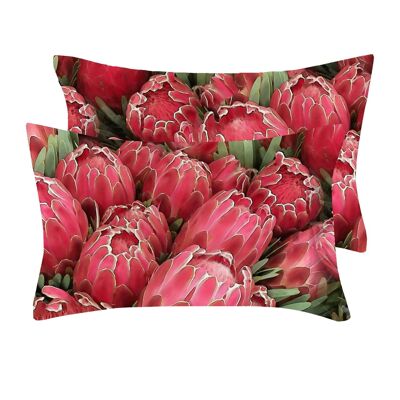 Fundas de almohada de raso en rojo protea