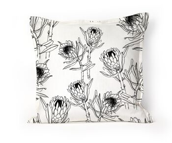 Housse de coussin en Protea Noir sur Blanc