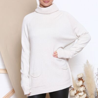beige loose fit jumper with turtle neck