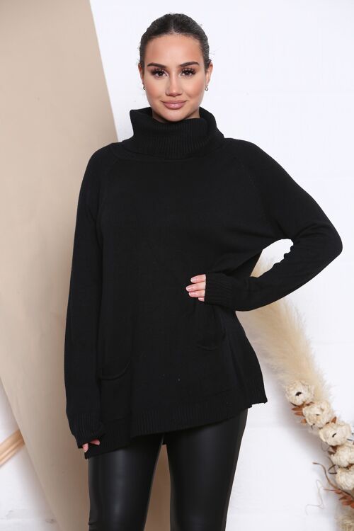 black loose fit jumper with turtle neck