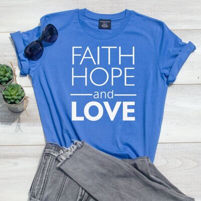 Faith, Hope and Love T-Shirt - Blauw