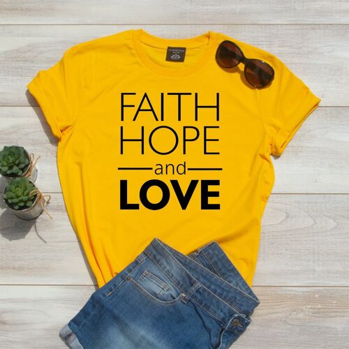 Faith, Hope and Love T-Shirt - Geel