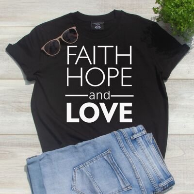 Camiseta Faith, Hope and Love - Zwart
