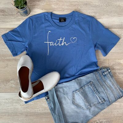 Faith Heart T-Shirt (Geborduurd) - Blauw