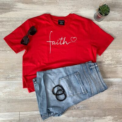 Faith Heart T-Shirt (Geborduurd) - Rood
