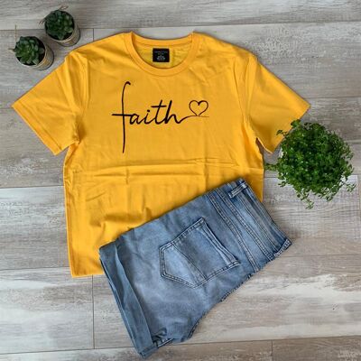 Faith Heart T-Shirt (Geborduurd) - Geel