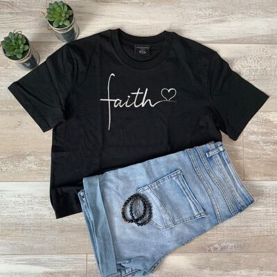 Faith Heart T-Shirt (Geborduurd) - Zwart