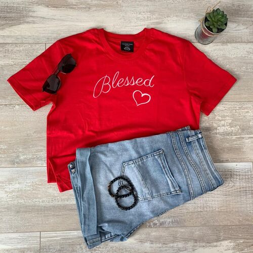 Blessed T-Shirt (Geborduurd) - Rood