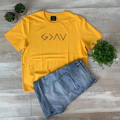 God Is Greater Than The Highs And Lows T-Shirt (Geborduurd) - Geel