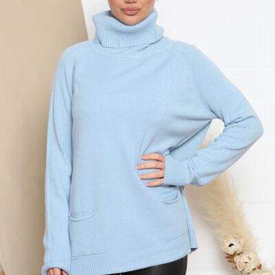 blue loose fit jumper with turtle neck