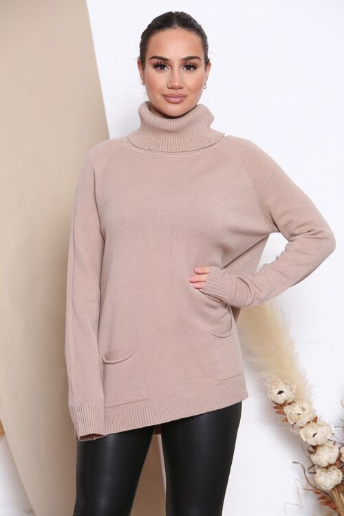 camel loose fit jumper with turtle neck