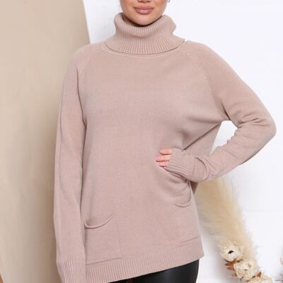 camel loose fit jumper with turtle neck