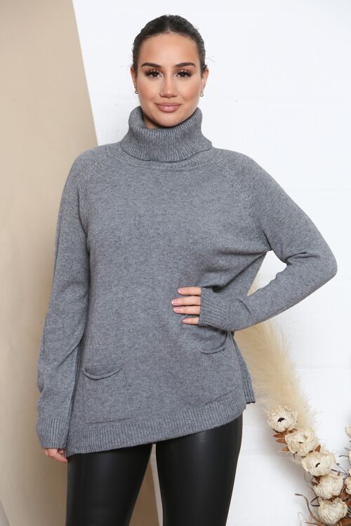 grey loose fit jumper with turle neck