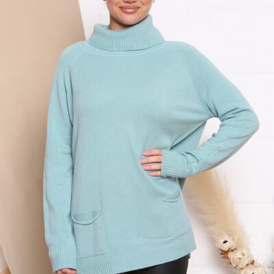 maglione menta ampio con collo alto