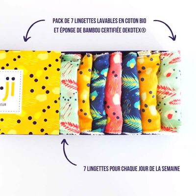 Pack de 7 lingettes lavables - Coton bio et Bambou - Fabriqué en France