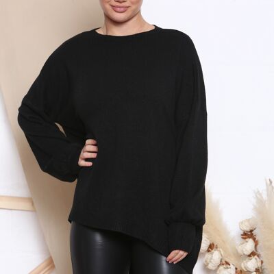 schwarzer Baggy-Pullover mit übergroßen Ärmeln