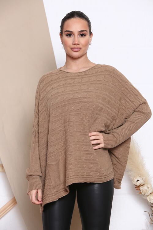 camel oversized cable knit jumper