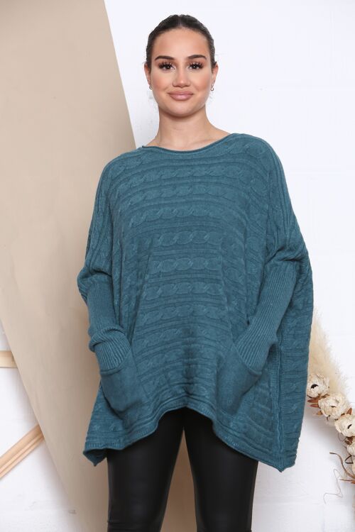 teal oversized cable knit jumper
