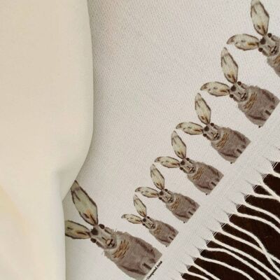 Cashmere Blend Scarf Handprinted with Hares on Cream