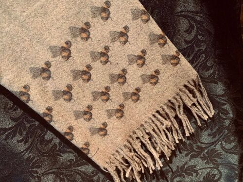 Cashmere Blend Scarf Handprinted with Bees on Stone