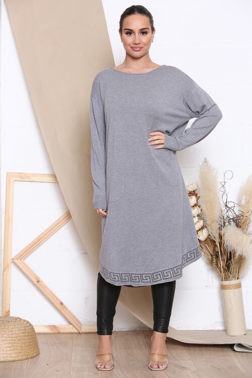 grey loose fit dress with crystals