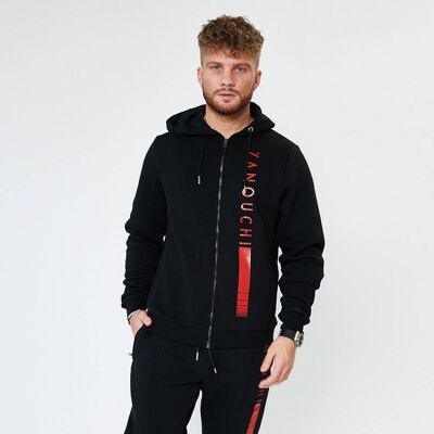 Men’s Zipped Hoodie & Jogger Tracksuit - Black/Red