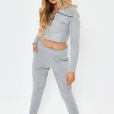 Zanouchi Crop Top & Jog Pant Tracksuit - Grey/Lilac