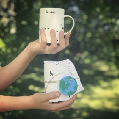 Mug, porcelain, white with little black birds - "fugl" Mug