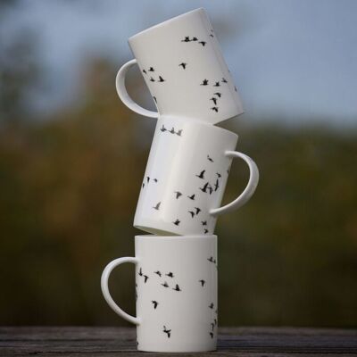 Taza de porcelana blanca con pajaritos negros - "fugl" Taza