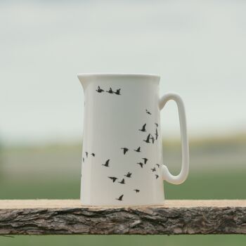Pichet, porcelaine, blanc avec petits oiseaux noirs - Pichet du Milieu "fugl" 3