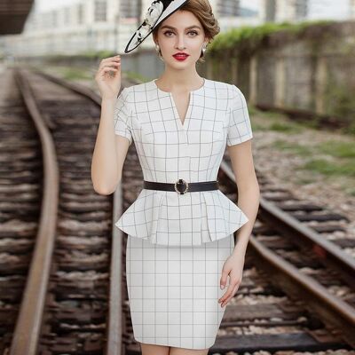 Meliora Grid Checkered Skirt Suit