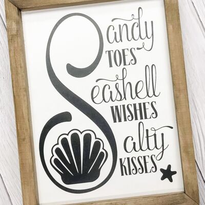 Sandy Toes Seashell Wishes Salty Kisses - Off White - Black