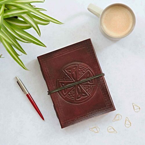 Handmade Circular Celtic Cross Leather Journal