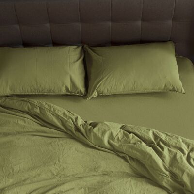 Stonewashed Cotton Duvet Cover Set, Olive Green - Double