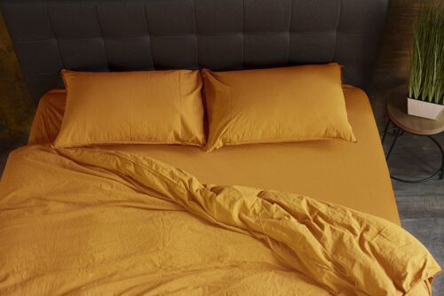 Stonewashed Cotton Duvet Cover Set, Mustard, Double Size