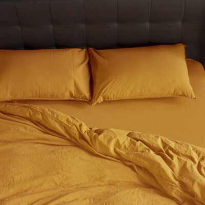 Stonewashed Cotton Duvet Cover Set, Mustard, Double Size