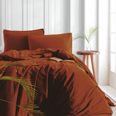 Stonewashed Cotton Duvet Cover Set, Cinnamon -  King