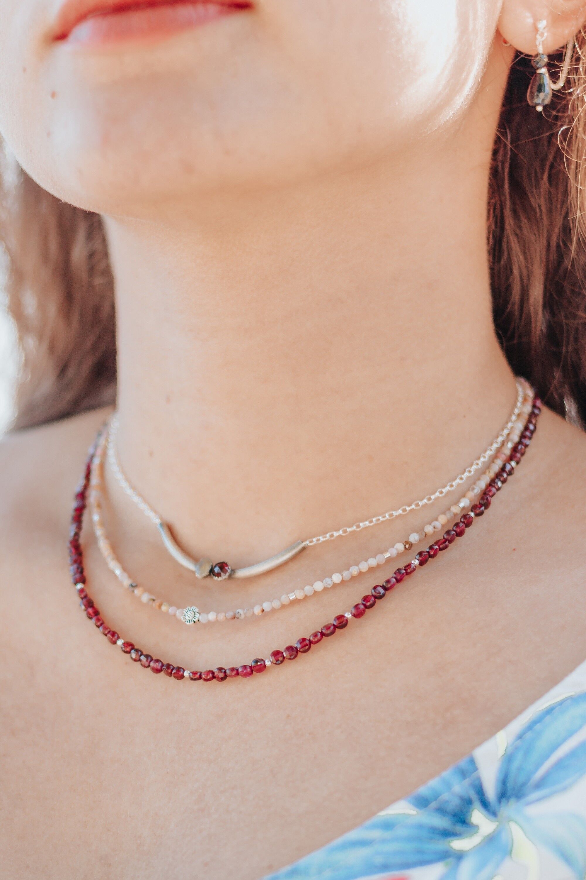 Collana Granato Argento 925 E Pietre Naturali