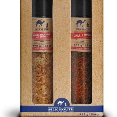 Giant Grinder Gift Set by Silk Route Spice Company - Himalayan Pink Salt and Chili Lover